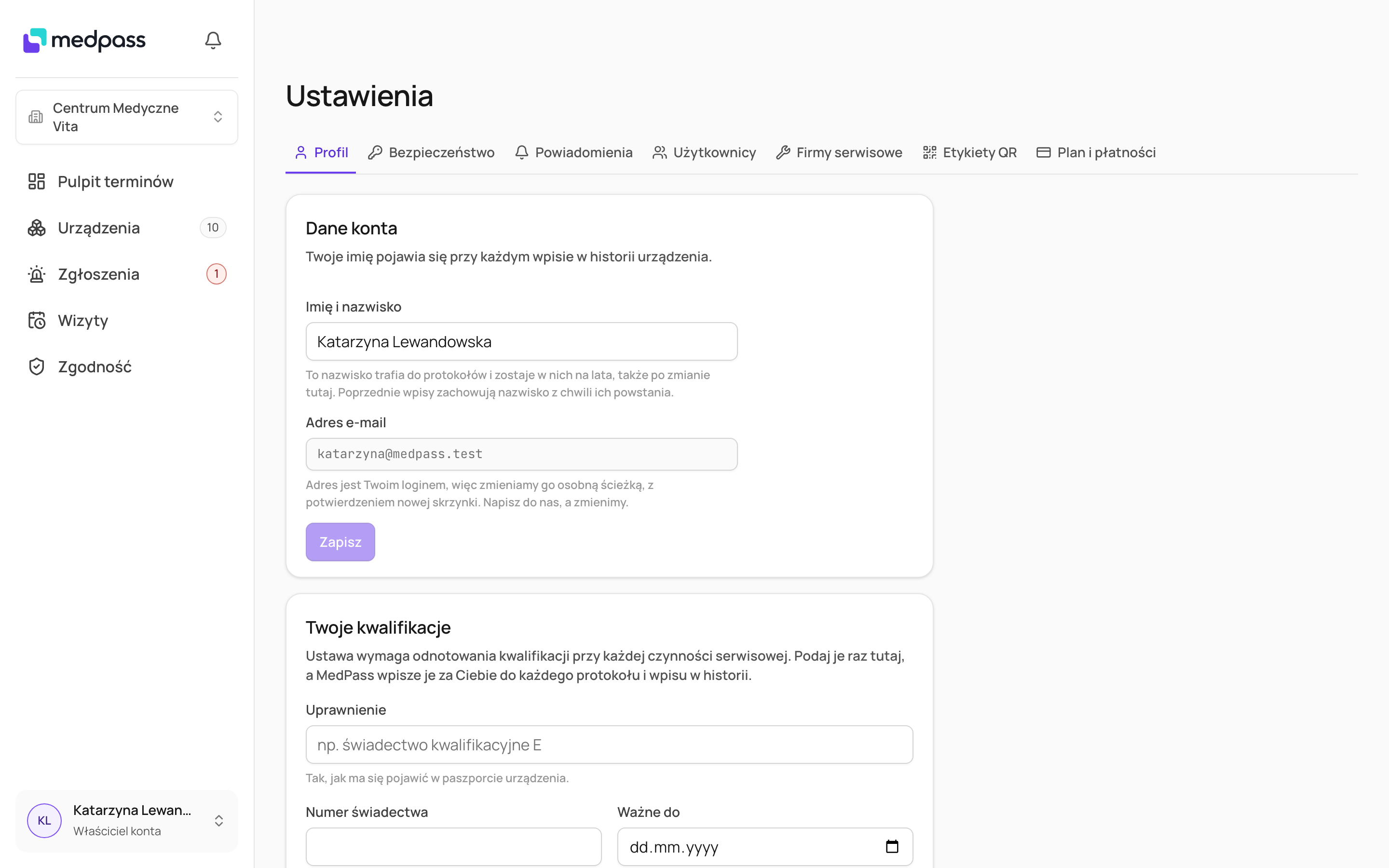 Karta „Aplikacja na telefonie” w ustawieniach profilu